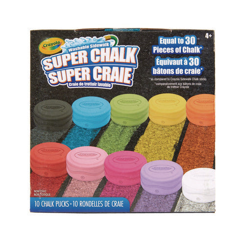 Super Chalk, 1" X 2.8" Diameter, 10 Assorted Colors, 10 Pucks/box