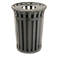Outdoor Slatted Steel Trash Can, 36 Gal, Black, Ships In 1-3 Business Days