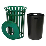 Outdoor Slatted Steel Trash Can, 36 Gal, Green, Ships In 1-3 Business Days
