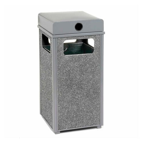 Stone Panel All Weather Trash Receptacle Urn, 12 Gal, Steel, Gray