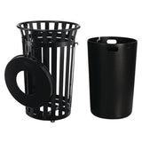Outdoor Slatted Steel Trash Can, With Access Door, 36 Gal, Steel Black, Ships In 1-3 Business Days