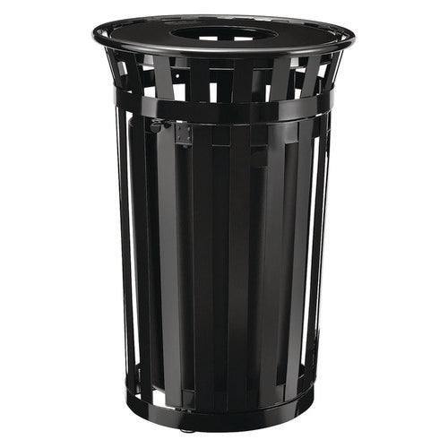 Outdoor Slatted Steel Trash Can, With Access Door, 36 Gal, Steel Black, Ships In 1-3 Business Days