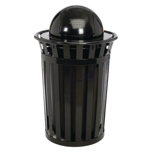 Outdoor Slatted Steel Trash Can, Dome Lid, 36 Gal, Black