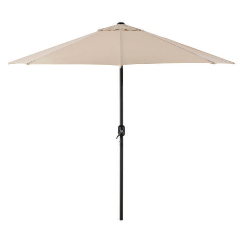 Outdoor Umbrella With Tilt Mechanism, 102" Span, 94" Long, Tan Canopy, Black Handle