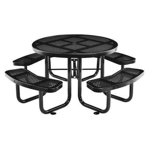 Perforated Steel Picnic Table, Round, 46" Dia X 29.5"h, Black Top, Black Base/legs