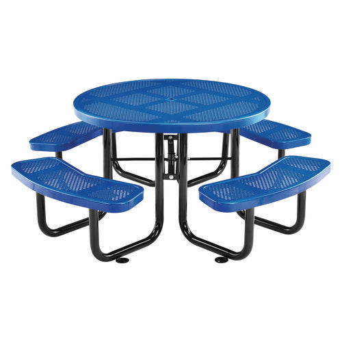 Perforated Steel Picnic Table, Round, 46" Dia X 29.5"h, Blue Top, Blue Base/legs, Ships In 1-3 Business Days
