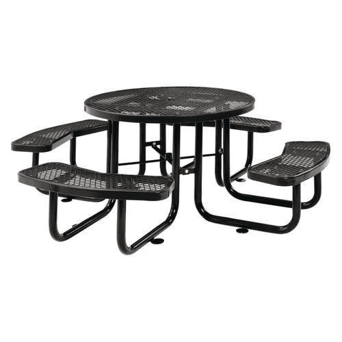 Expanded Steel Picnic Table, Round, 46" Dia X 29.5"h, Black Top, Black Base/legs, Ships In 1-3 Business Days