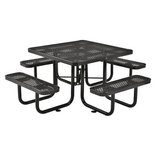 Expanded Steel Picnic Table, Square, 81 X 81 X 29.5, Black Top, Black Base/legs