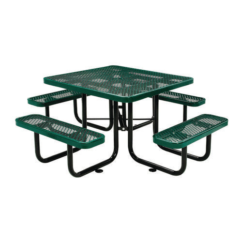 Expanded Steel Picnic Table, Square, 81 X 81 X 29.5, Green Top, Green Base/legs