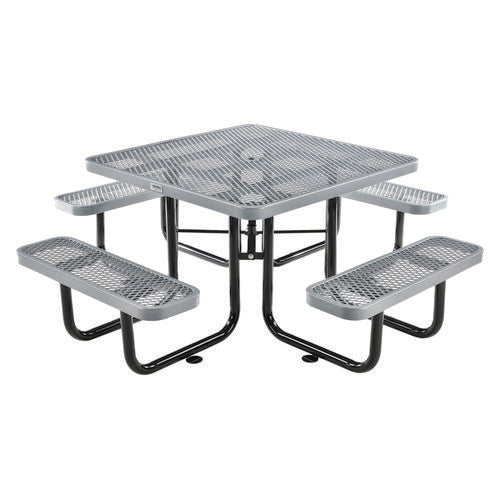 Expanded Steel Picnic Table, Square, 81 X 81 X 29.5, Gray Top, Gray Base/legs, Ships In 1-3 Business Days