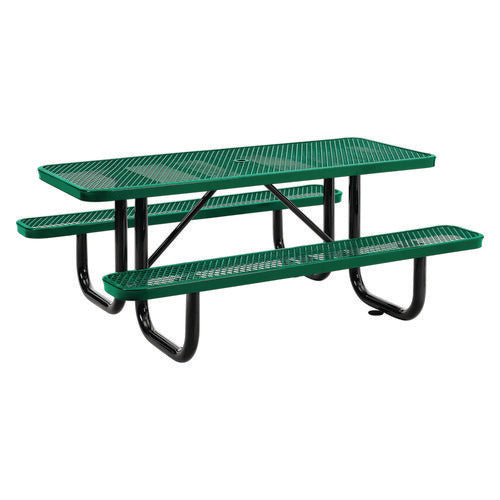 Expanded Steel Picnic Table, Rectangular, 72 X 62 X 29.5, Green Top, Green Base/legs