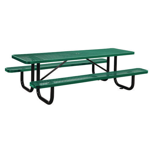 Expanded Steel Picnic Table, Rectangular, 96 X 62 X 29.5, Green Top, Green Base/legs