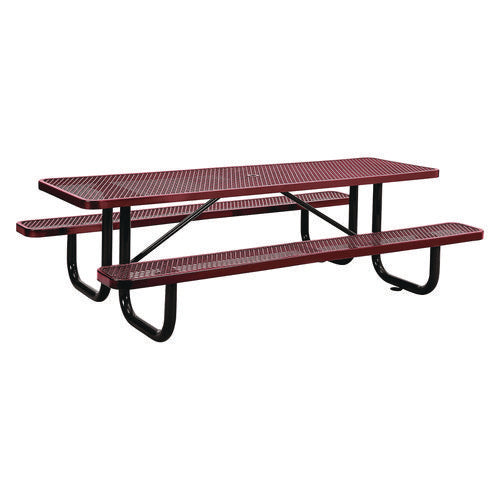 Expanded Steel Picnic Table, Rectangular, 96 X 62 X 29.5, Red Top, Red Base/legs, Ships In 1-3 Business Days