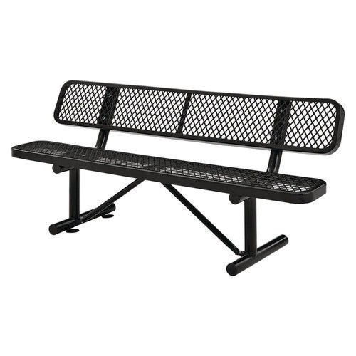 Expanded Steel Bench With Back, 72 X 24 X 33, Black