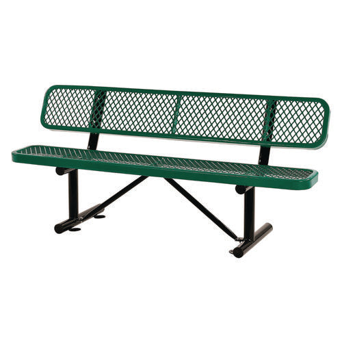 Expanded Steel Bench With Back, 72 X 24 X 33, Green, Ships In 1-3 Business Days