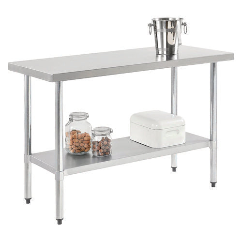 Work Table With Undershelf, Rectangular, 48 X 24 X 35, Silver Top, Silver Base/legs