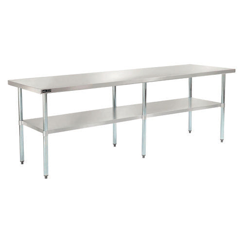 Work Table With Undershelf, Rectangular, 96 X 30 X 35, Silver Top, Silver Base/legs