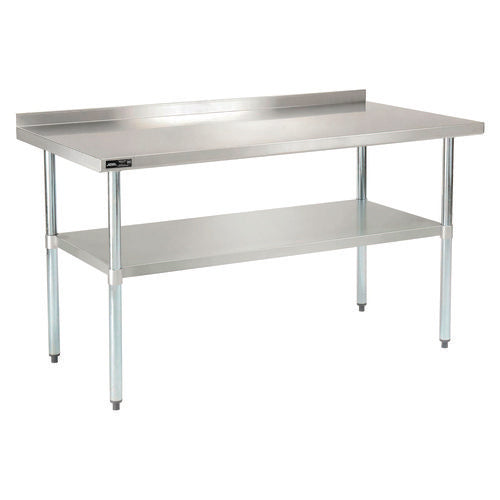 Work Table With Undershelf With Backsplash, Rectangular, 60 X 30 X 35, Silver Top, Silver Base/legs