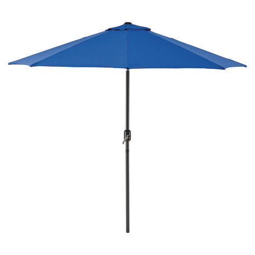 Outdoor Umbrella With Tilt Mechanism, 102" Span, 94" Long, Blue Canopy, Black Handle
