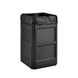 Square Plastic Waste Receptacle, Dome Lid With Open Sides, 42 Gal, Black, Ships In 1-3 Business Days
