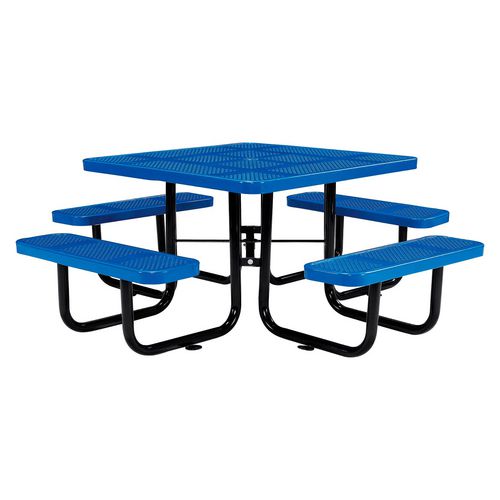 Perforated Steel Picnic Table, Square, 81 X 81 X 29.5, Blue Top, Blue Base/legs