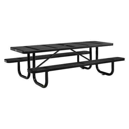 Perforated Steel Picnic Table, Rectangular, 72 X 62 X 29.5, Black Top, Black Base/legs