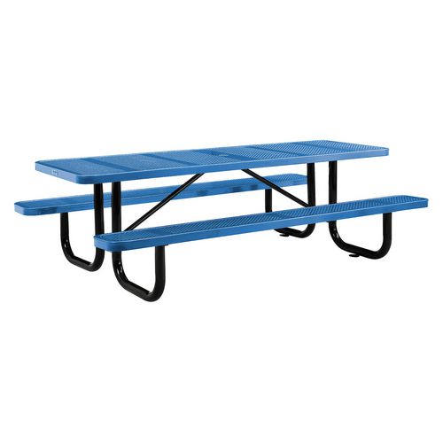 Perforated Steel Picnic Table, Rectangular, 72 X 62 X 29.5, Blue Top, Blue Base/legs