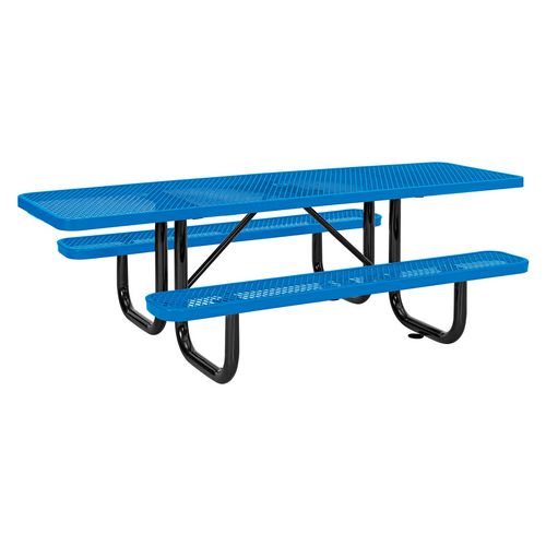 Ada Compliant Expanded Steel Picnic Table, Rectangular, 96 X 60 X 29.5, Blue Top And Base