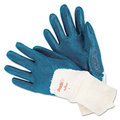 Predalite Nitrile Gloves, Cotton Lined, Blue-white, Large, 12 Pairs