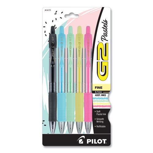 G2 Pastel Retractable Gel Pen, Fine 0.7 Mm, Assorted Pastel Ink-barrel, 5-pack