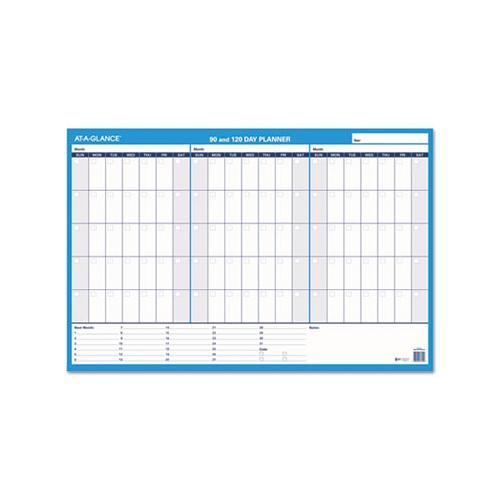 90-120-day Undated Horizontal Erasable Wall Planner, 36 X 24, White-blue,