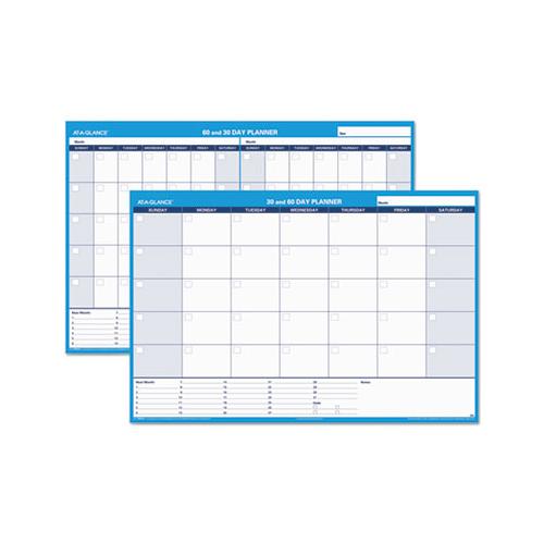 30-60-day Undated Horizontal Erasable Wall Planner, 48 X 32, White-blue,