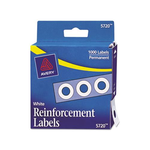 Dispenser Pack Hole Reinforcements, 1-4" Dia, White, 1000-pack, (5720)