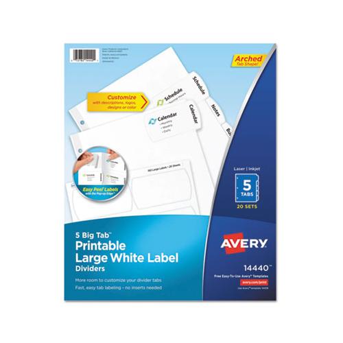 Big Tab Printable Large White Label Tab Dividers, 5-tab, Letter, 20 Per Pack