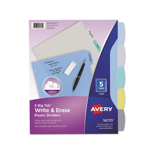 Write And Erase Big Tab Durable Plastic Dividers, 3-hold Punched, 5-tab, 11 X 8.5, Assorted, 1 Set