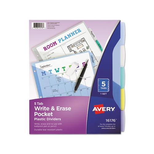 Write And Erase Durable Plastic Dividers With Pocket, 3-hold Punched, 5-tab, 11.13 X 9.25, Assorted, 1 Set