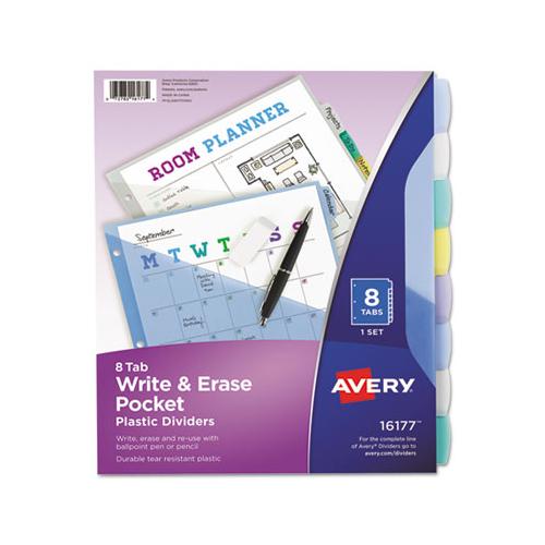 Write And Erase Durable Plastic Dividers With Pocket, 3-hold Punched, 8-tab, 11.13 X 9.25, Assorted, 1 Set