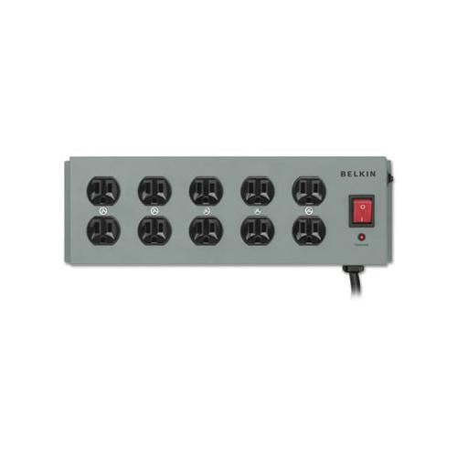 Metal Surgemaster Surge Protector, 10 Outlets, 15 Ft Cord, 885 Joules, Dark Gray