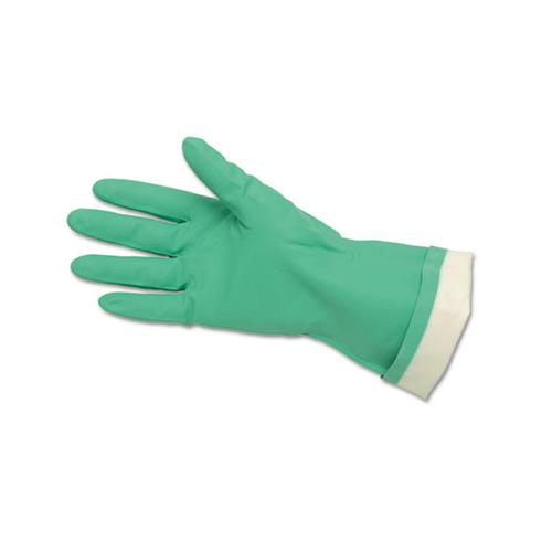 Flock-lined Nitrile Gloves, One Size, Green, 12 Pairs