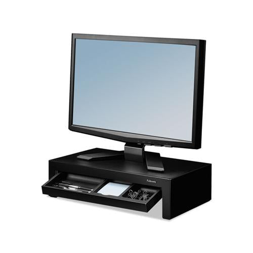 Adjustable Monitor Riser With Storage Tray, 16 X 9 3-8 X 6, Black Pearl