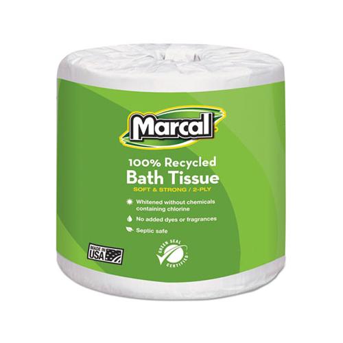 100% Recycled Two-ply Bath Tissue, Septic Safe, White, 330 Sheets-roll, 48 Rolls-carton