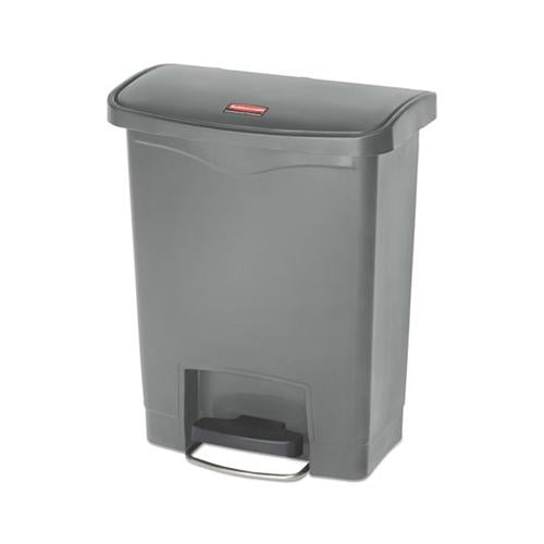 Slim Jim Resin Step-on Container, Front Step Style, 8 Gal, Gray