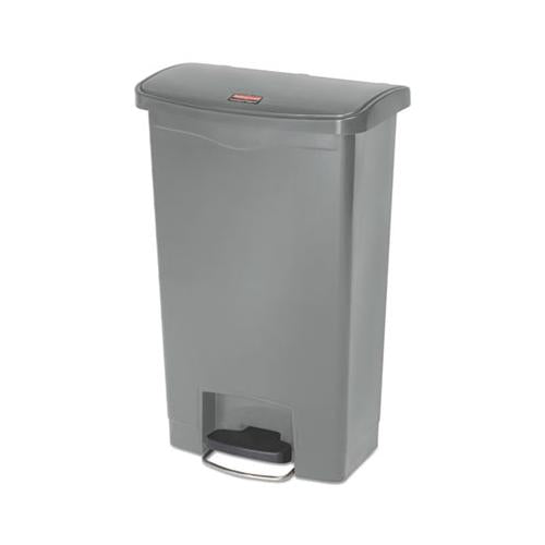 Slim Jim Resin Step-on Container, Front Step Style, 13 Gal, Gray