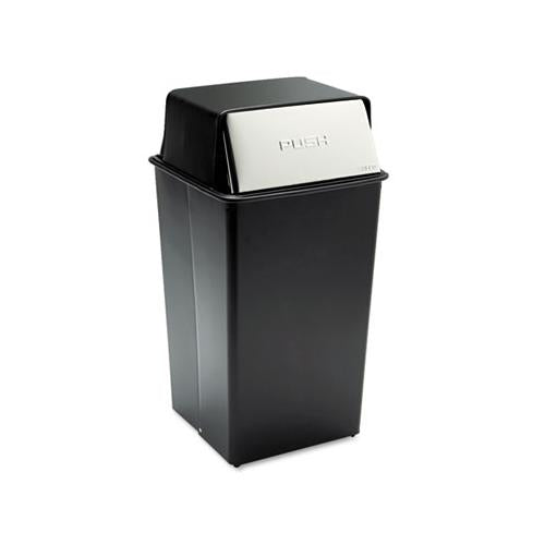 Reflections Push Top Square Receptacle, Steel, 36 Gal, Black-chrome