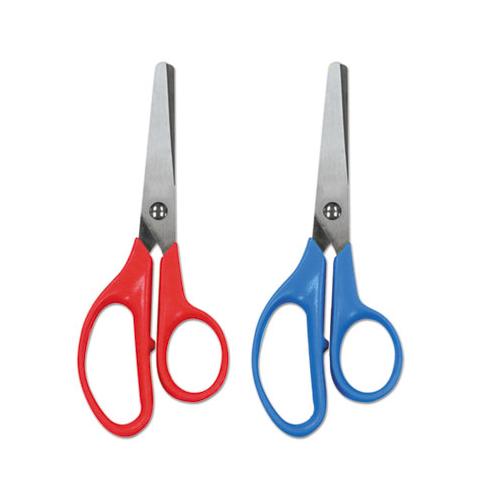 Kids' Scissors, Rounded Tip, 5" Long, 1.75" Cut Length, Assorted Straight Handles, 2-pack