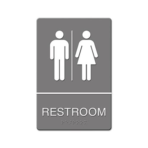 Ada Sign, Restroom Symbol Tactile Graphic, Molded Plastic, 6 X 9, Gray