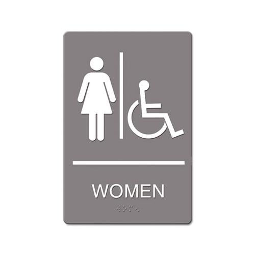 Ada Sign, Women Restroom Wheelchair Accessible Symbol, Molded Plastic, 6 X 9