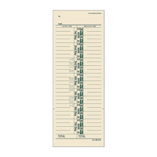 Time Cards For Acroprint, Amano And Lathem Time Clocks, One-sided, 3.38" X 9", 200/pack