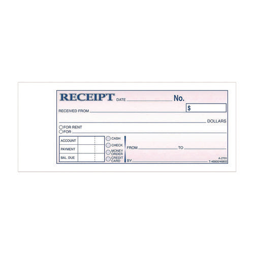 Money/rent Receipt Book, Two-part Carbonless, 6.69 X 2.75, 50 Receipts/book, 5 Books/pack