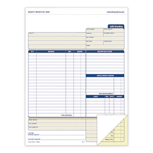 Multipart Job Invoice Forms, Two-part Carbonless, 8.5 X 10.94, 100 For ...